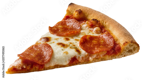Foto Pepperoni pizza slice with melted cheese and crispy crust