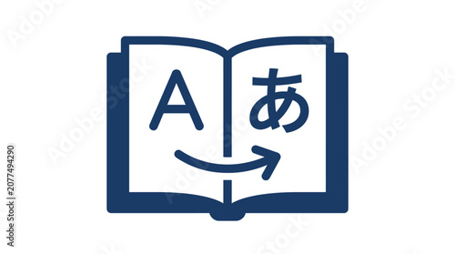Canvas Print Open Book with English and Japanese Characters, Symbolizing Translation and Lear