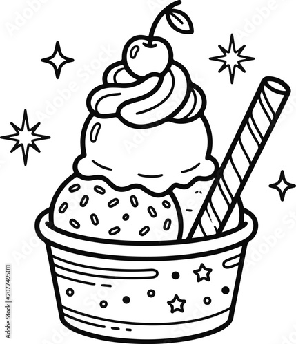 Bild auf Leinwand Ice cream sundae illustration with transparent background for digital design and