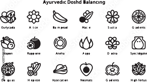 Tableau sur toile Ayurvedic Dosha Balancing Icons Set.