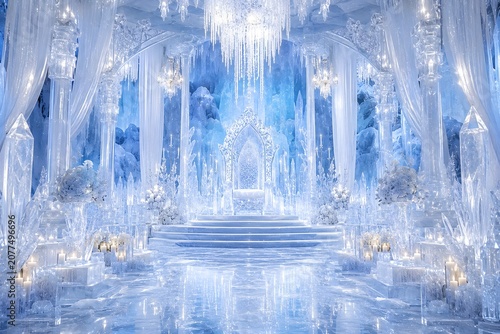 Frozen Waterfall Cascading in Icy Winter Wonderland with Blue Glowing Light