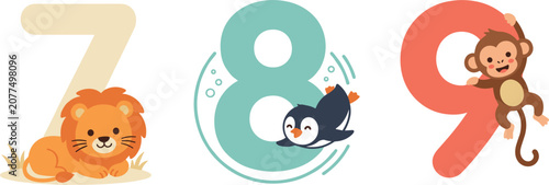 Photography Cute Animals Number Collection with Lion Penguin and Monkey for Kids Birthday Ca