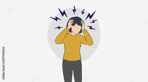 Tableau sur toile Illustration of woman suffering from headache or stress with lightning bolts