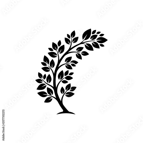 Stylized tree branch with lush foliage design element isolated on white background digital graphic art illustration featuring detailed organic silhouette shape for creative decoration projects.