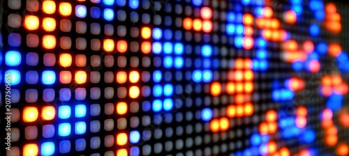 Abstract Background Featuring A Pixelated Grid Displaying Dynamic Glowing Blue And Orange Led Lights