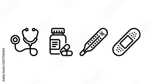 Foto Medical Icons: Stethoscope, Pills, Thermometer, Bandage - Health Care Icons