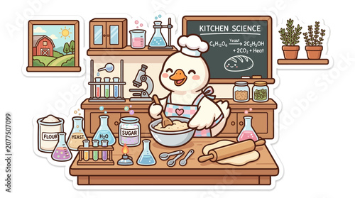 Cute Duck Chef Baking in Kitchen Science Lab