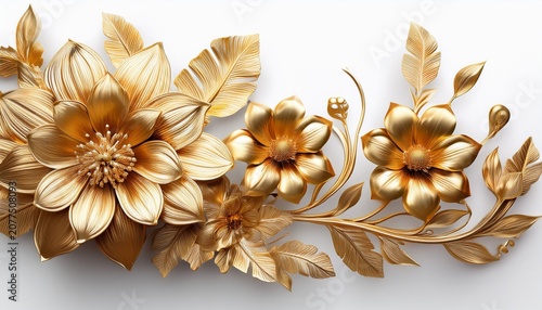 Ornamental Gold Flowers Isolated On A Transparent Background