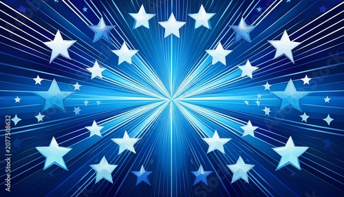 Patriotic Theme Gradient Blue Tone Abstract Background Pattern Featuring Stars And Cross Lines