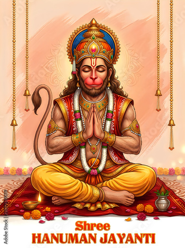Lord hanuman in meditative pose for shree hanuman jayanti celebration
