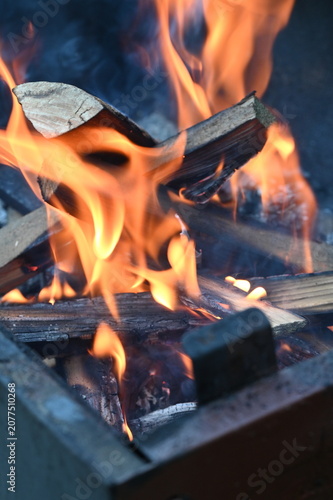 Warm fire burning in a traditional fireplace, glowing flames and natural wooden logs creating a cozy rustic atmosphere, warm home interior, peaceful winter evening