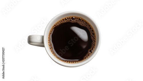 White ceramic mug filled with dark coffee and foam