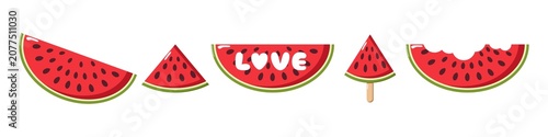 Creative watermelon slice illustration playful summer design with popsicle, carved LOVE text, and juicy fruit art perfect for decor