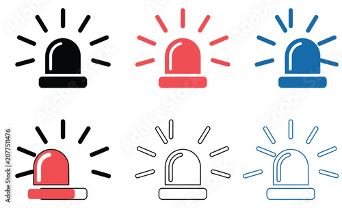 Fotografie Emergency siren vector icon set with police lights, ambulance symbols and realis