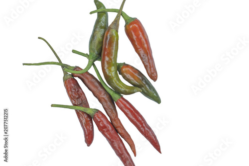 Fotografie Bundle of colorful chili peppers in various stages of ripeness on png background