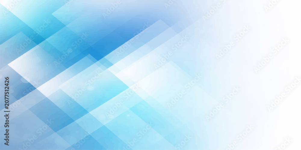 Fototapeta premium Abstract geometric background with overlapping translucent squares in shades of blue and white, creating a sense of depth and clean design.