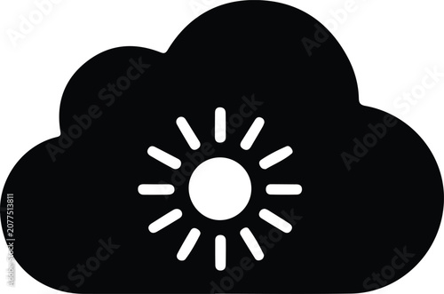 Partly cloudy sun cloud icon, mixed weather forecast symbol, meteorology illustration, climate design graphic, digital interface sky condition concept