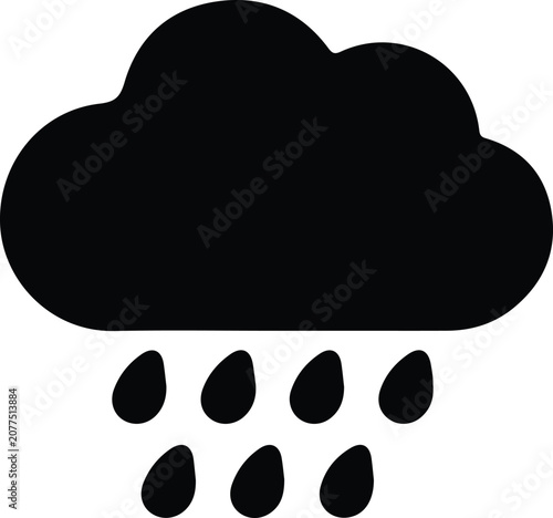 Rain cloud weather icon, precipitation forecast symbol, rainy conditions illustration, meteorology design, storm graphic, digital interface climate concept