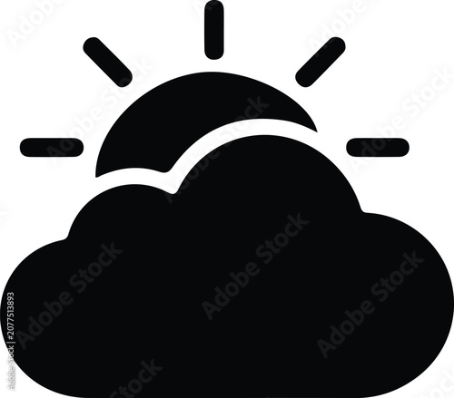 Partly cloudy sun cloud icon, mixed weather forecast symbol, meteorology illustration, climate design graphic, digital interface sky condition concept