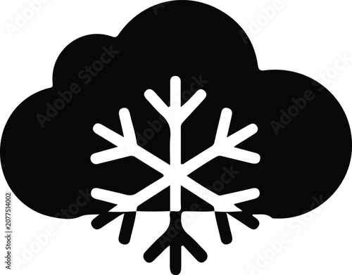 Snow cloud weather icon, winter forecast symbol, snowy conditions illustration, meteorology design, cold climate graphic, digital interface seasonal concept