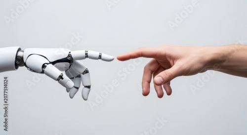 Human hand touching robotic finger artificial intelligence concept