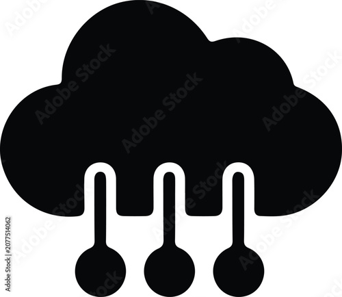 Stylized rain cloud icon, modern weather forecast symbol, precipitation illustration, meteorology design, digital interface climate concept, abstract storm graphic