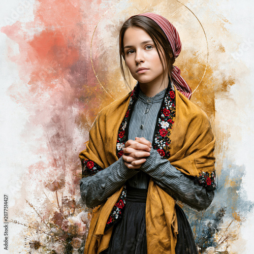 Praying Young Saint Portrait AI Generative