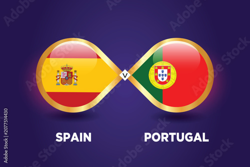 Fotografi Spain vs Portugal Football Match championship Template design.