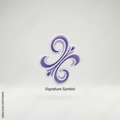 Elegant Purple Swirl Signature Symbol on White Background.