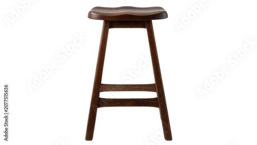 Fotografie Wooden saddle seat bar stool with four legs and crossbars