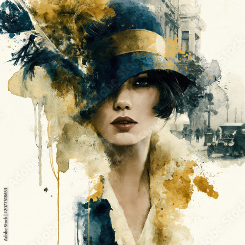 Elegant Roaring Twenties Lady Portrait Art – AI Generative