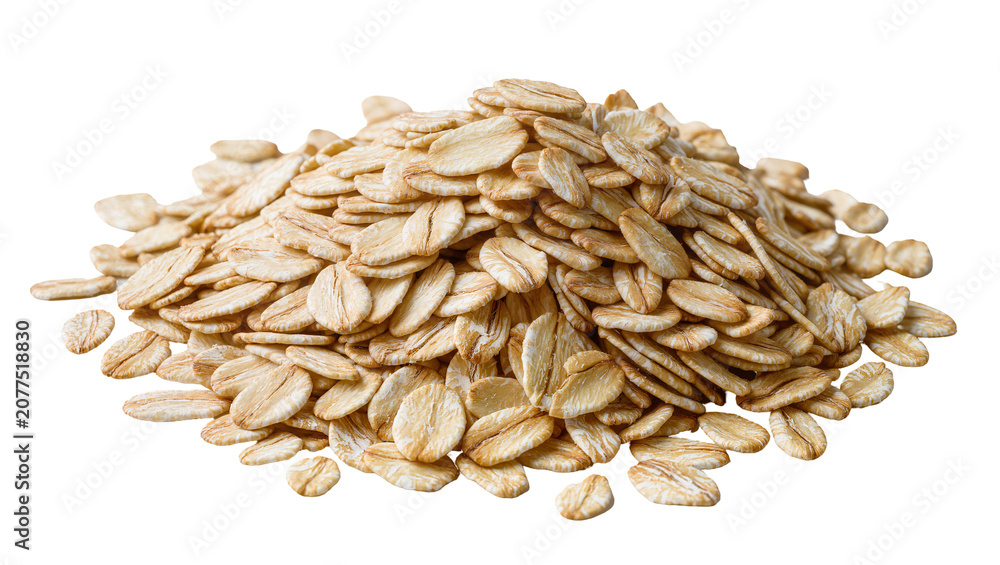 Obraz premium Rolled oats pile, healthy breakfast cereal ingredient
