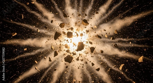 Violent explosion of rock fragments in deep space