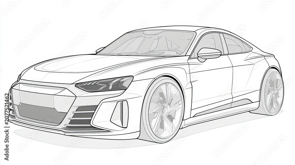 Fototapeta premium Stylish Modern Luxury Coupe Vehicle Side View with Sleek Design and Black Outline Illustration