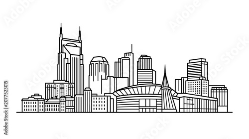 Photos Nashville Skyline Outline, Tennessee Cityscape, Music City Landmark Vector