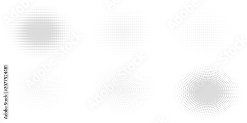 WebHalftone gradient circles collection. Dots textured round patterns. Cartoon comic radial faded background set. Abstract pixelated elements for frame, poster, collage, banner, flyer. Vector bundle