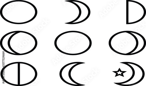 Phases of the moon lunar cycle icon set