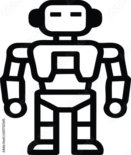 Black and white robot icon with square body