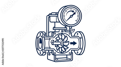 Foto Industrial pump with pressure gauge, cutaway view, schematic drawing
