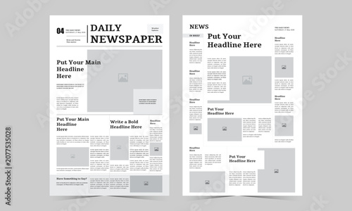 Professional Minimalist Daily Newspaper Layout Template Corporate Newsletter and Media Print Template