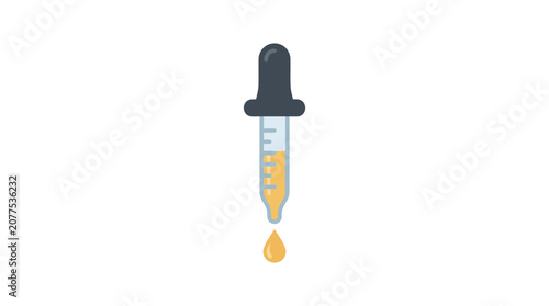 Dropper with yellow liquid falling.