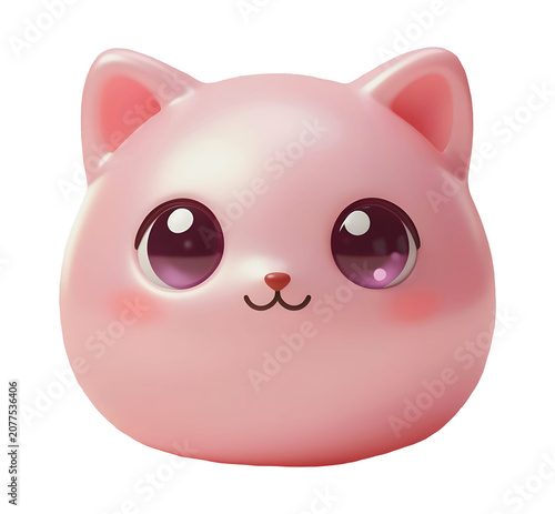 Cute Pink Cat Squishy Head – Photorealistic Kawaii Stress Toy Cutout PNG transparent background