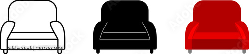 Photography Armchair furniture icon vector set in outline silhouette and flat color styles