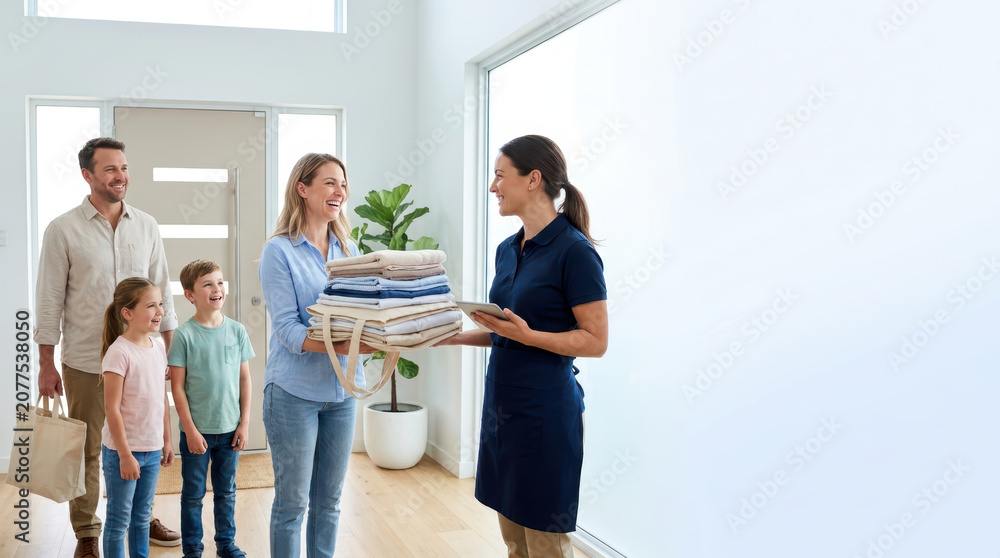 Fototapeta premium Family enjoying convenient home services for a comfortable lifestyle
