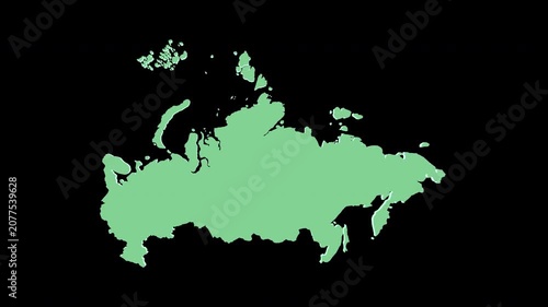 Russia green 3D map spin perfect 10 second loop black background