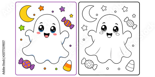 Halloween ghost coloring page for kids