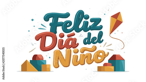 Colorful Children's Day Celebration with Kites and Building Blocks