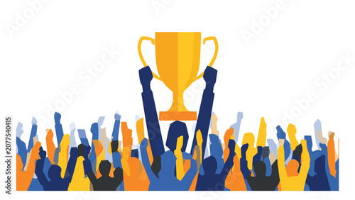 Celebration of Victory with People Celebrating and Holding Trophy