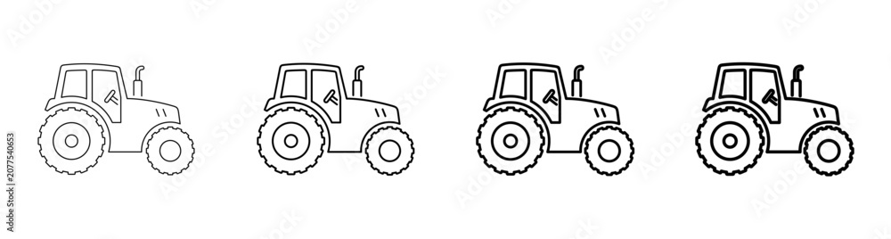 Obraz premium Tractor Agricultural Machinery Farm Vehicle Cultivation Man Line Art Outline Icon Vector Illustration