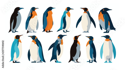 Group of Emperor Penguins Standing and Walking in Antarctica